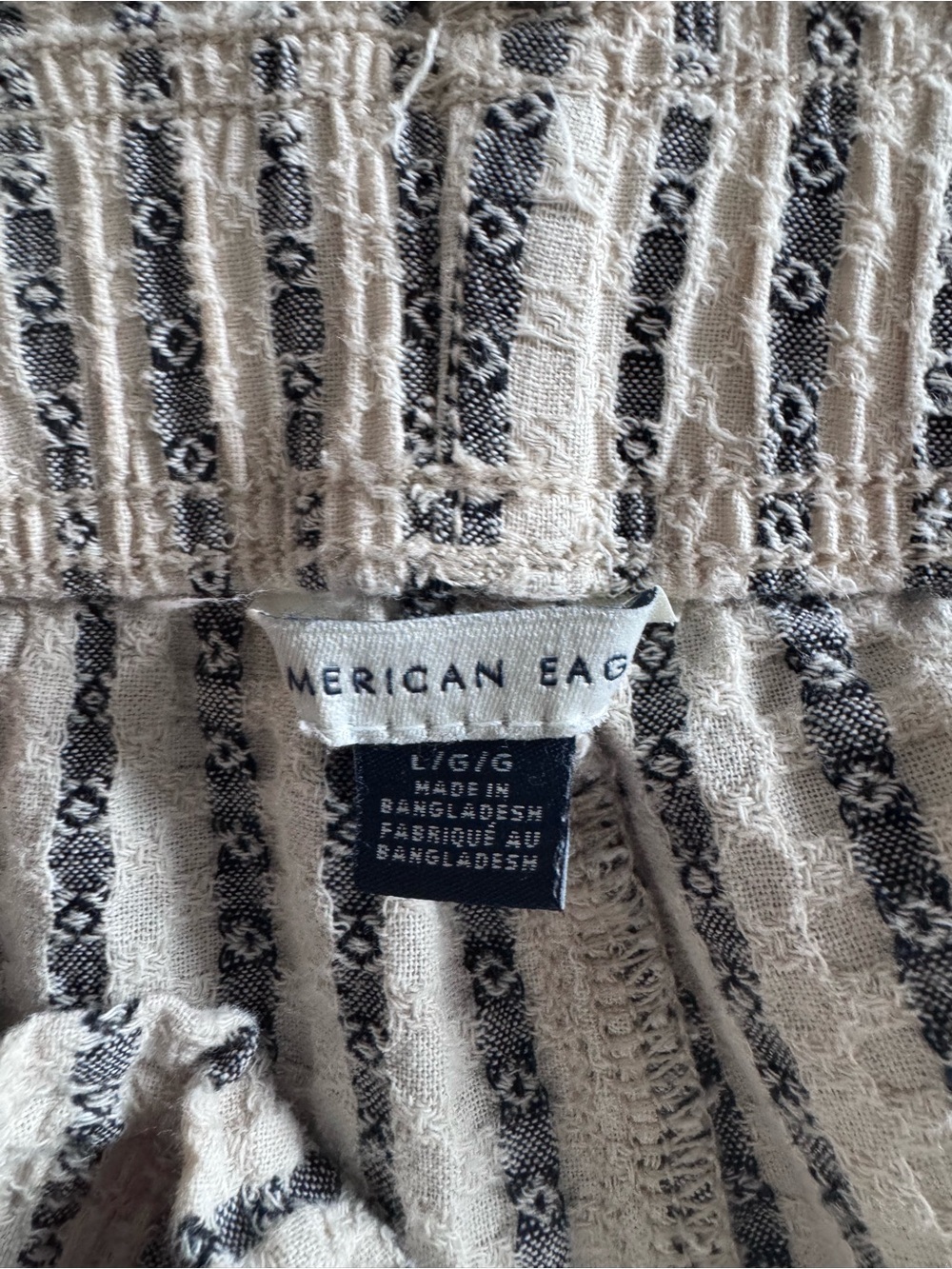 American Eagle Outfitters Cream and Black Striped Drawstring Linen Pants - Picture 2 of 4